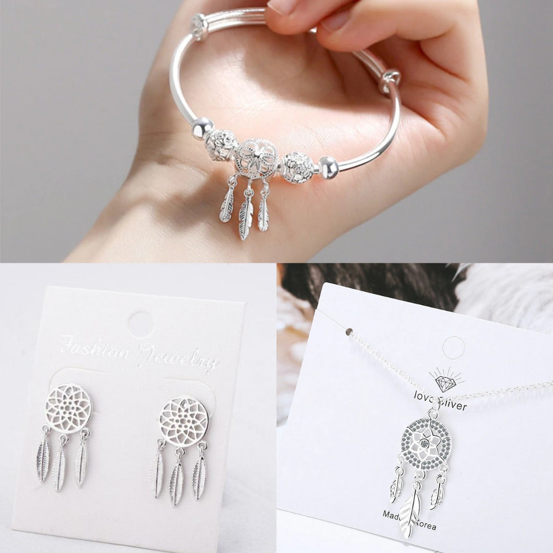 The Dreamcatcher bundle — bracelet, earrings and necklace in silver