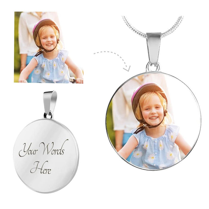 Engraved Round Photo Pendant Necklace for a loved one